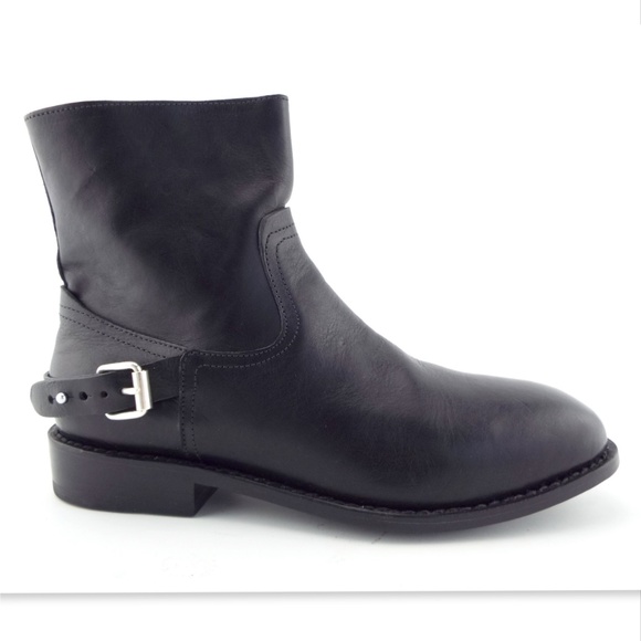 New RAG & BONE Black Buckled Zip Moto Boots 39.5